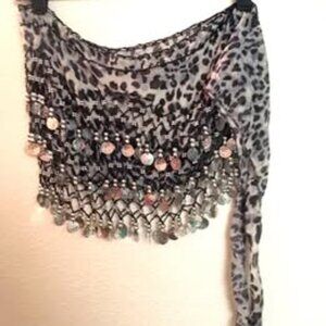 Black and White Scarf with Faux coins